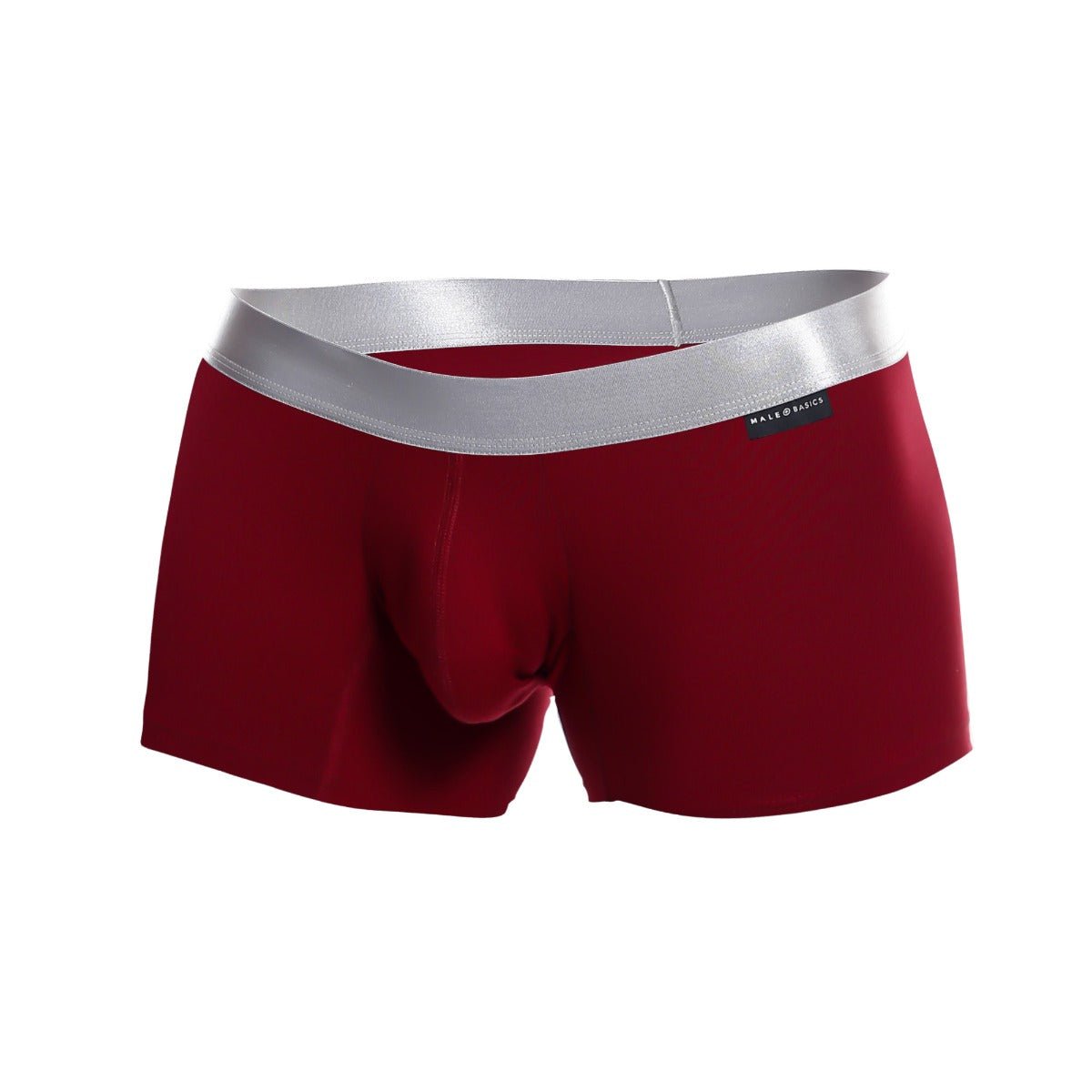 Red men’s boxer briefs with silver waistband made of pima cotton by male basics in trunk style