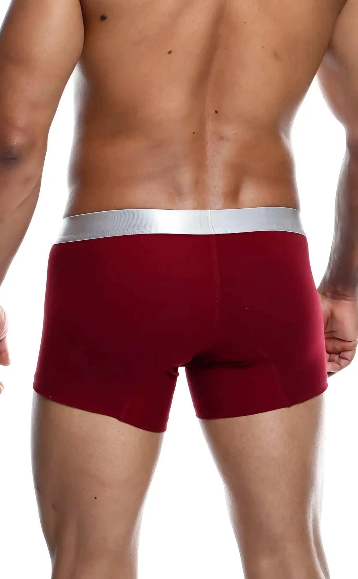 Red boxer briefs with a silver waistband made from soft pima cotton by malebasics trunk for comfortable wear