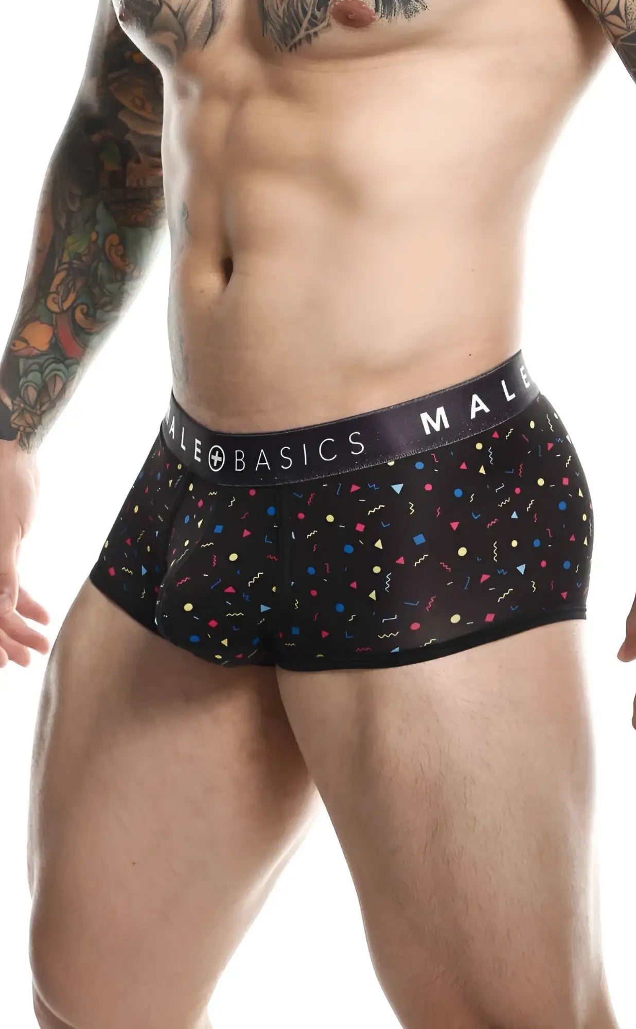 Malebasics trunk sexy pouch black briefs with colorful confetti pattern and male basics logo on waistband