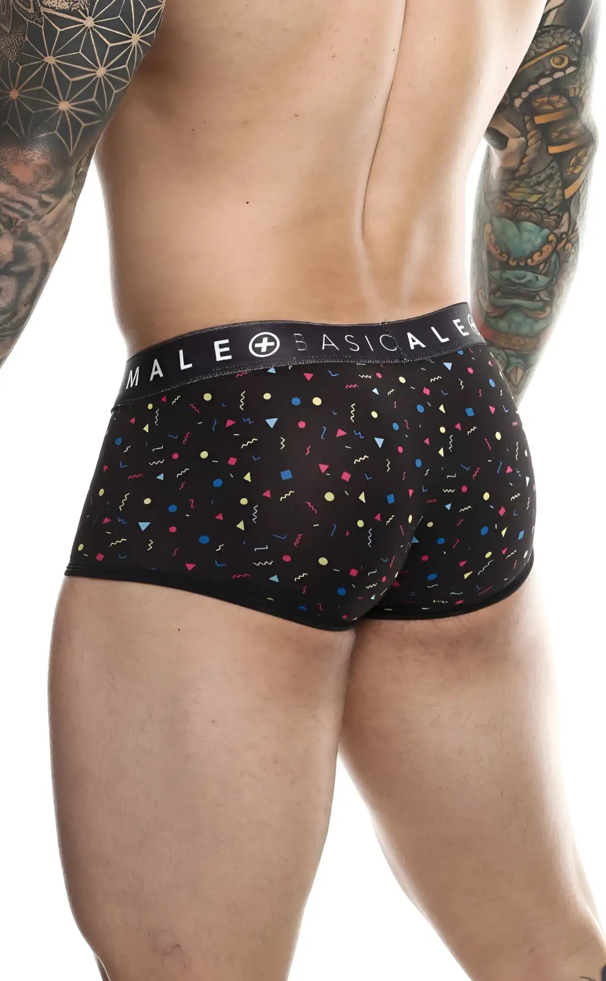 Black men’s briefs malebasics trunk sexy pouch with multicolored confetti pattern and male basicale waistband