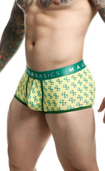 Malebasics trunk sexy pouch green and yellow patterned men’s briefs with life basics branded elastic waistband