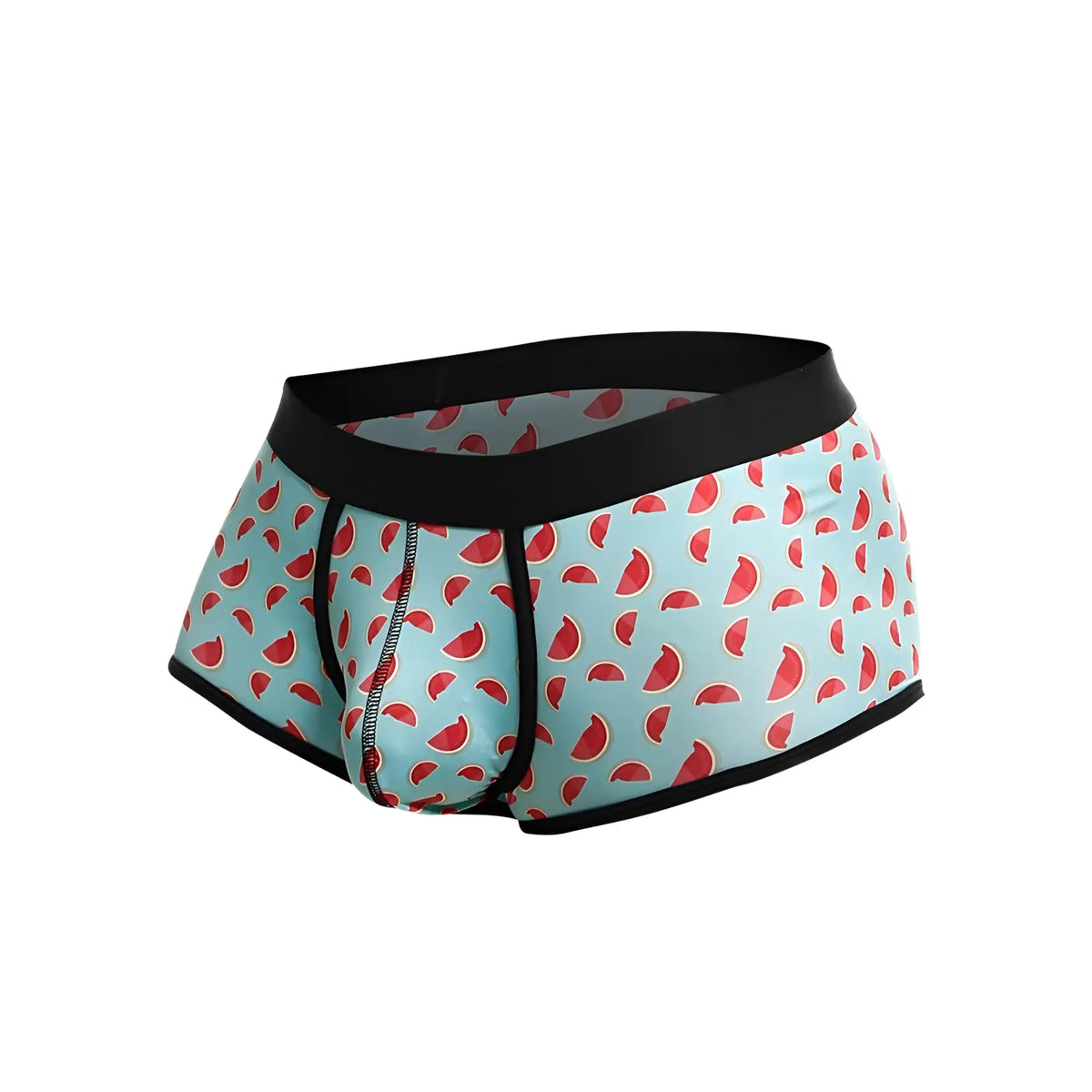 Malebasics trunk sexy pouch light blue men’s briefs with playful watermelon slice pattern and black elastic trim