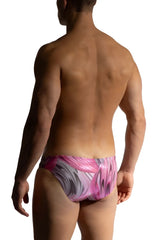 Manstore m2473 beach micro brief swim trunks in pink and gray marble with sleek modern design for beachwear