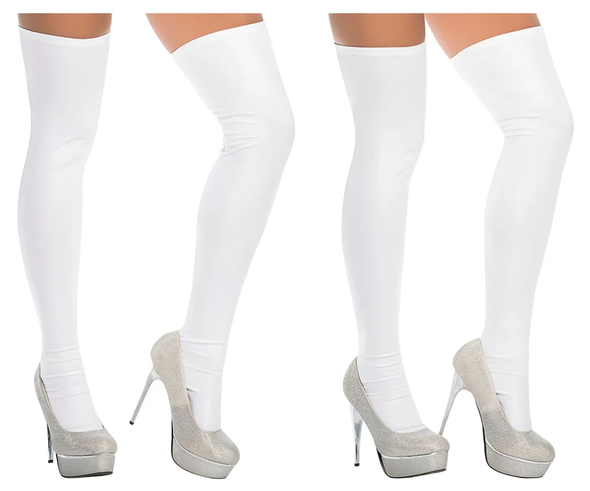 White thigh-high stockings by mapale 1017 with a smooth glossy finish perfect for stylish legwear