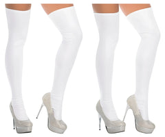 White thigh-high stockings by mapale 1017 with a smooth glossy finish perfect for stylish legwear