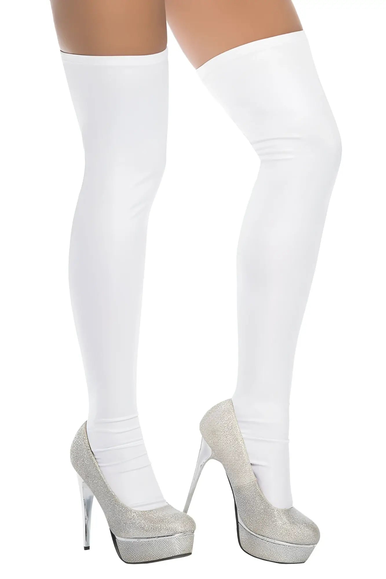 White thigh high stockings by mapale 1017 with a smooth glossy finish ideal for elegant wear