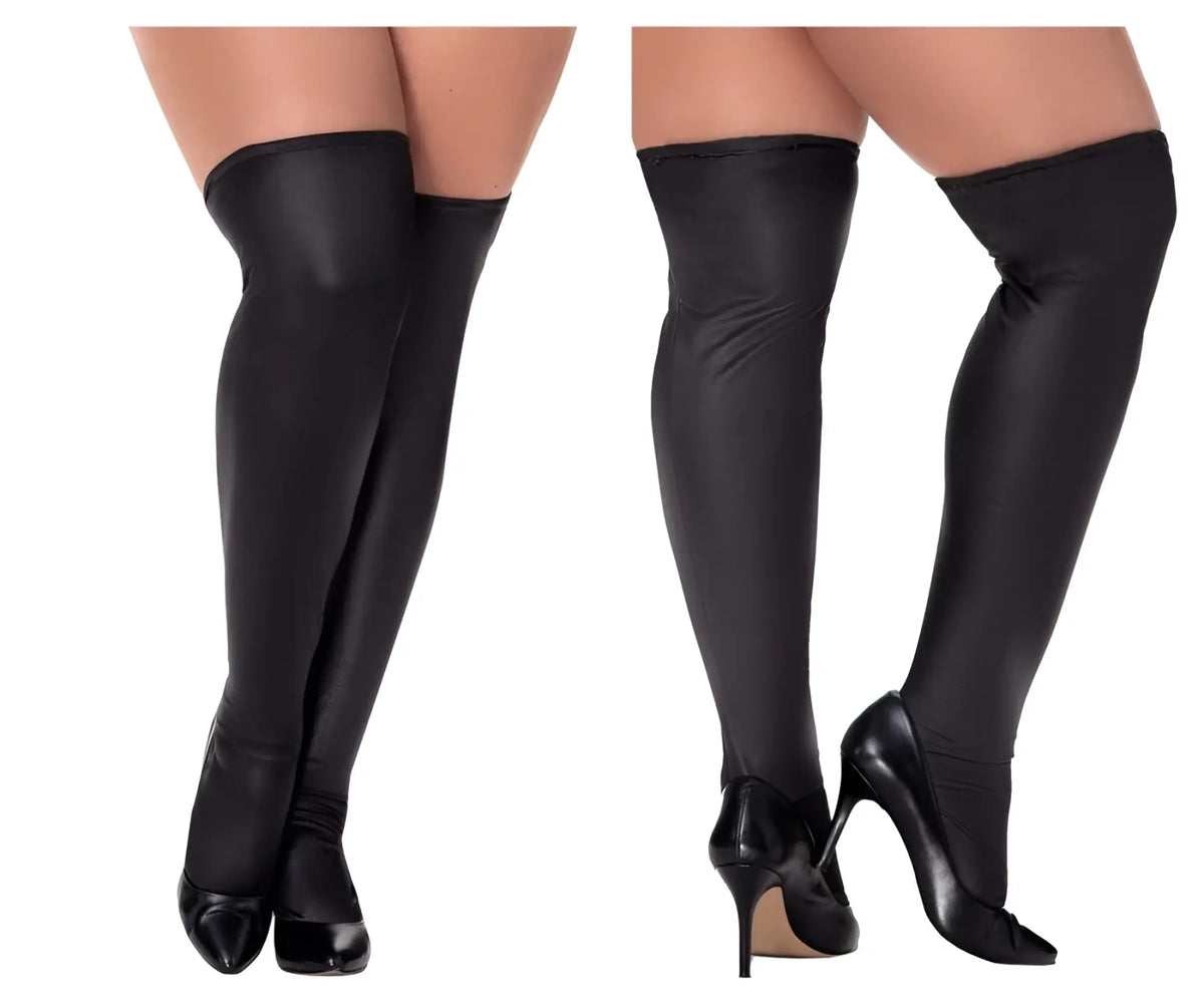 Black mapale 1017x thigh highs in metallic black with a glossy stretchy material and sleek over-the-knee design