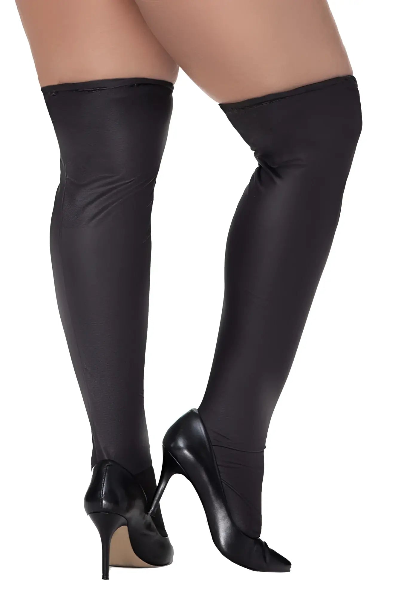 Black over-the-knee thigh-high stockings with smooth glossy finish from mapale 1017x in metallic black color