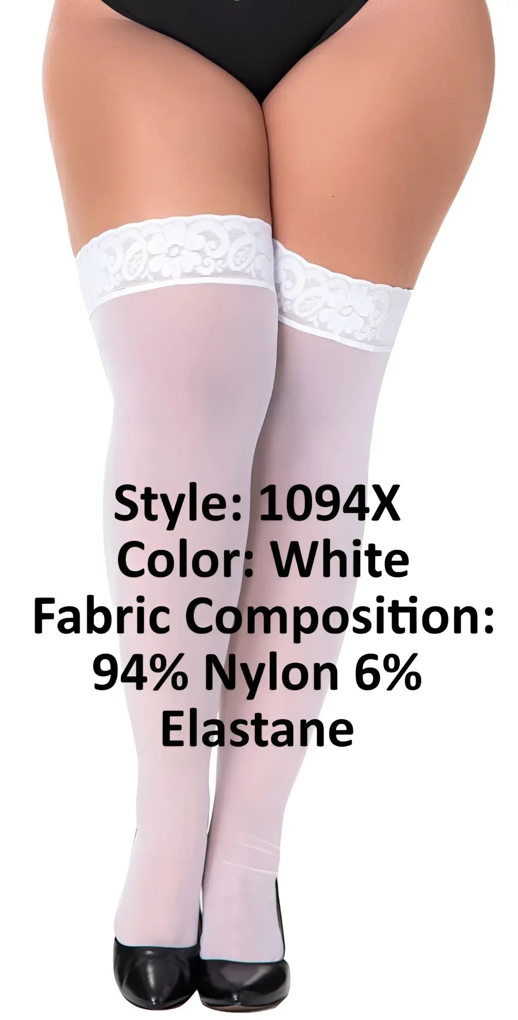 Mapale 1094X white mesh thigh highs with delicate lace trim at the top in sheer material for elegant wear