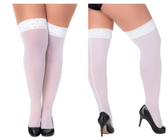 Mapale 1094X mesh thigh highs in white feature translucent white material with delicate lace trim at the top