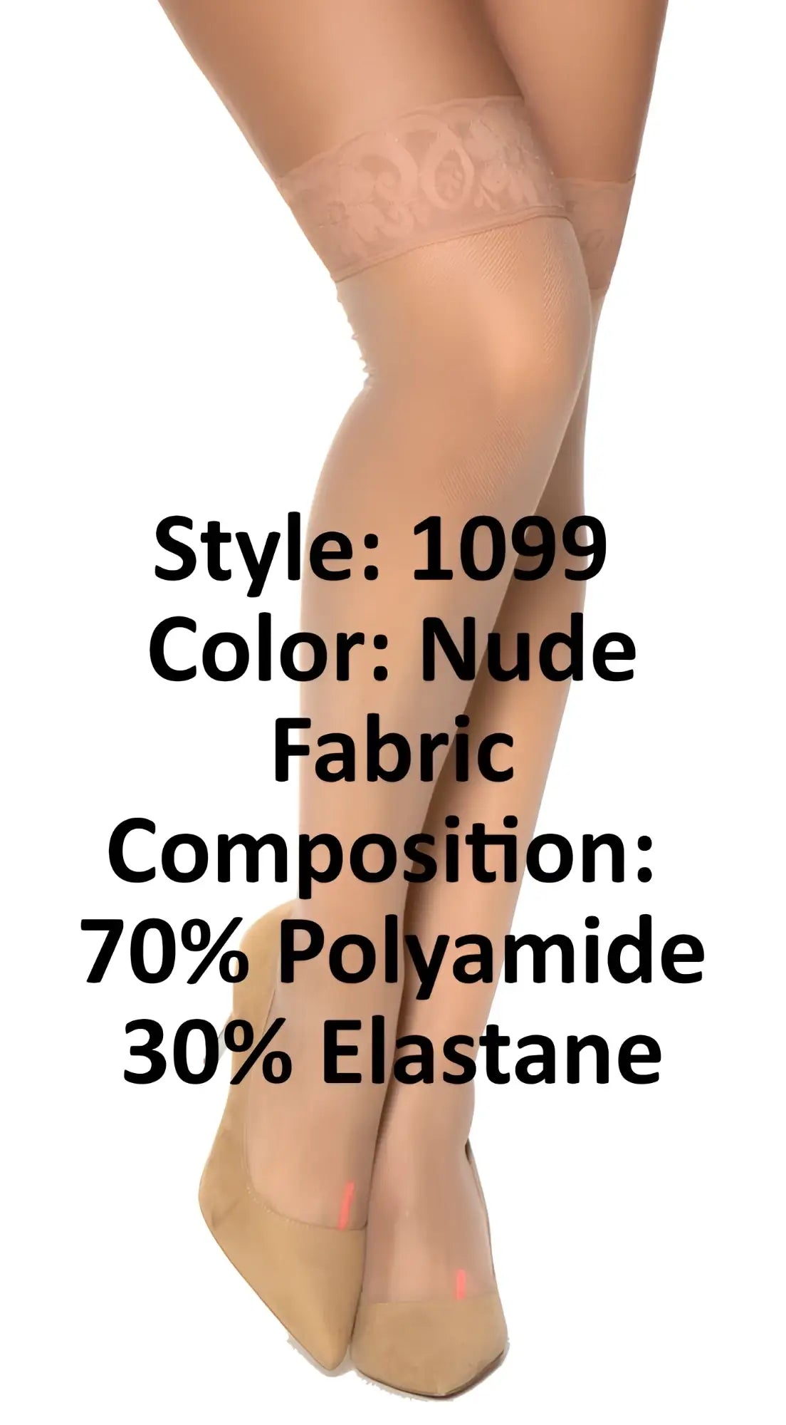 Mapale 1099 mesh nude thigh high stockings with sheer fabric lace band made of 70 polyamide 30 elastane