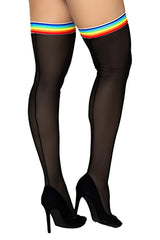 Mapale 1100 mesh thigh highs in black sheer mesh with a colorful rainbow stripe at the top