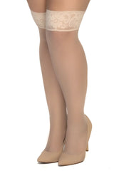 Mapale 1101X mesh nude thigh highs with beige lace edges and sheer ribbed texture for elegant legwear