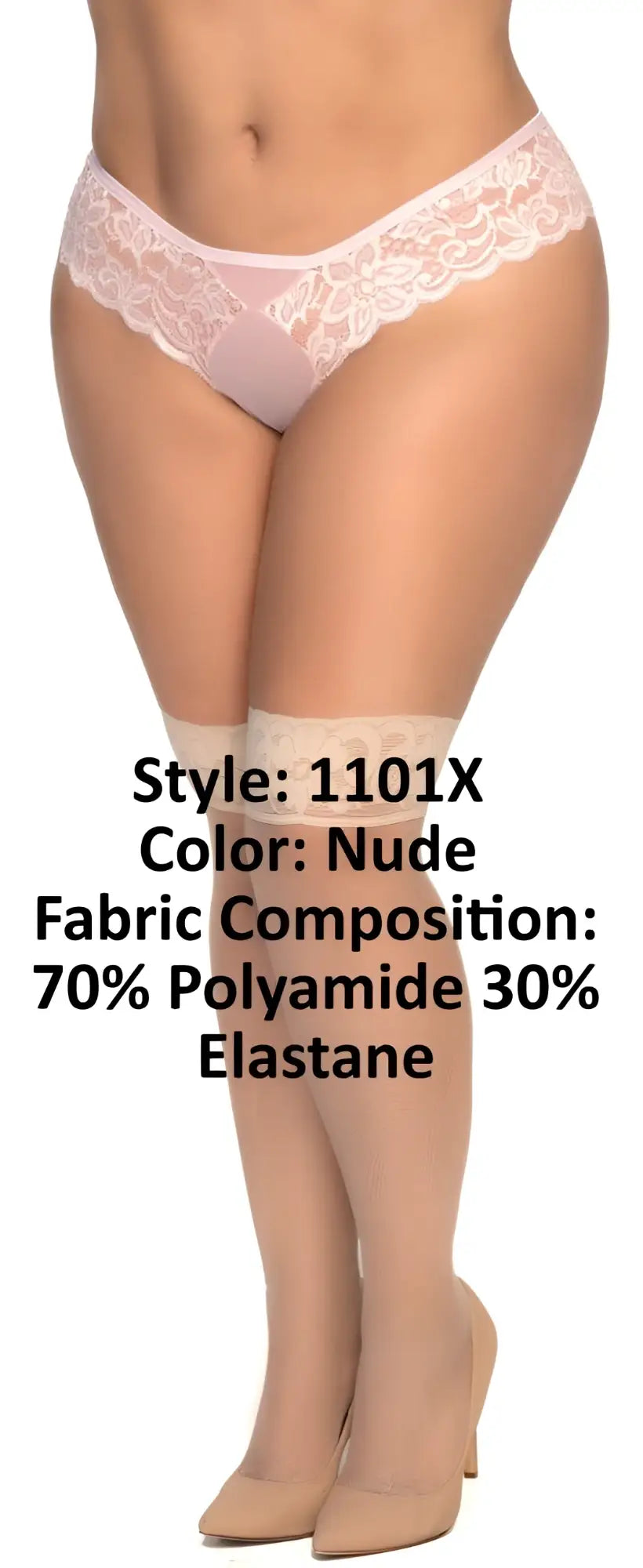 Nude lace-trimmed women’s underwear in sheer stretchy fabric from mapale 1101x mesh thigh highs collection