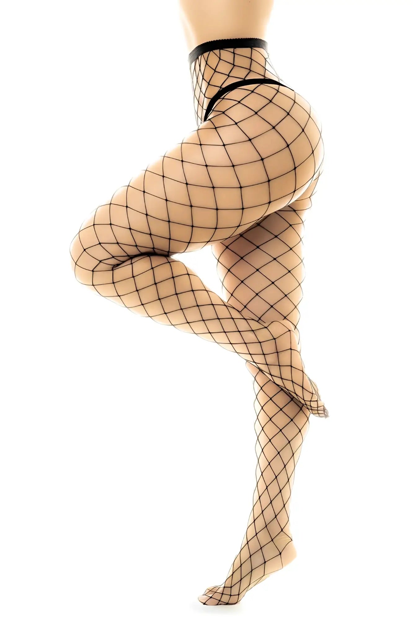 Black fishnet stockings mapale 1106 fence net pantyhose with high-waisted sheer grid-patterned fabric