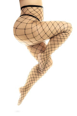 Mapale 1106x fence net pantyhose in black featuring sheer translucent material with black diamond-patterned fishnet design