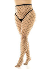 Black fishnet pantyhose with sheer diamond mesh and reinforced elastic waistband by Mapale 1106X fence net design
