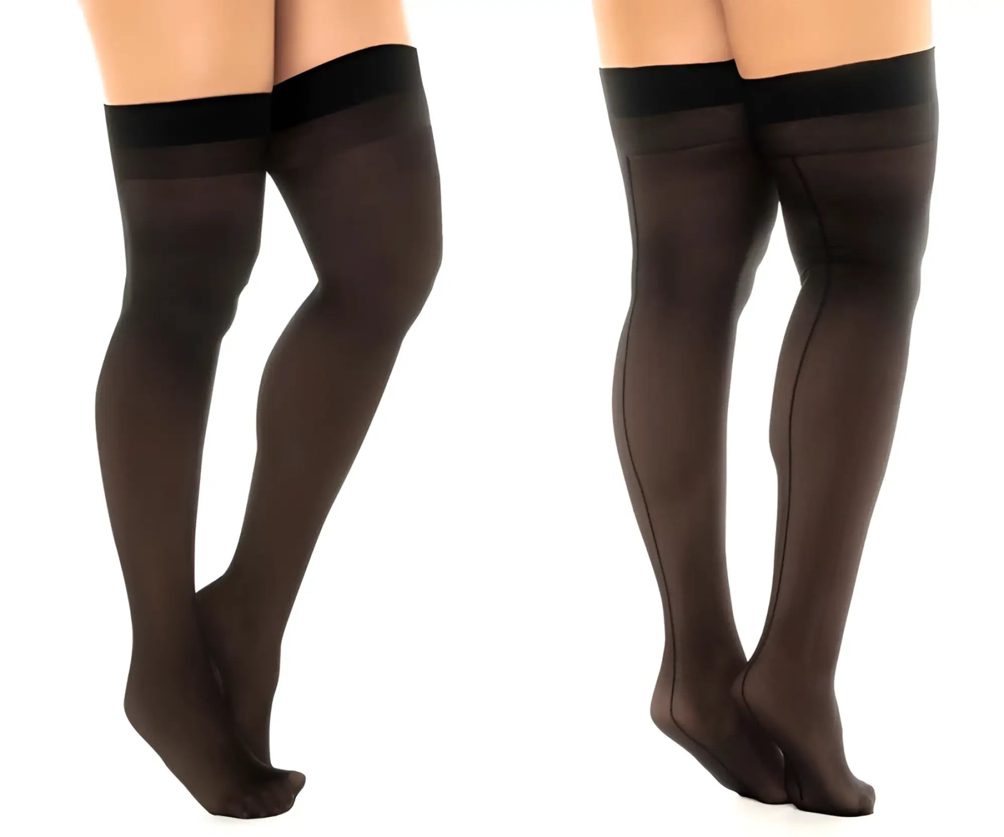 Black sheer thigh high stockings with solid black elastic band at the top from mapale 1109 collection