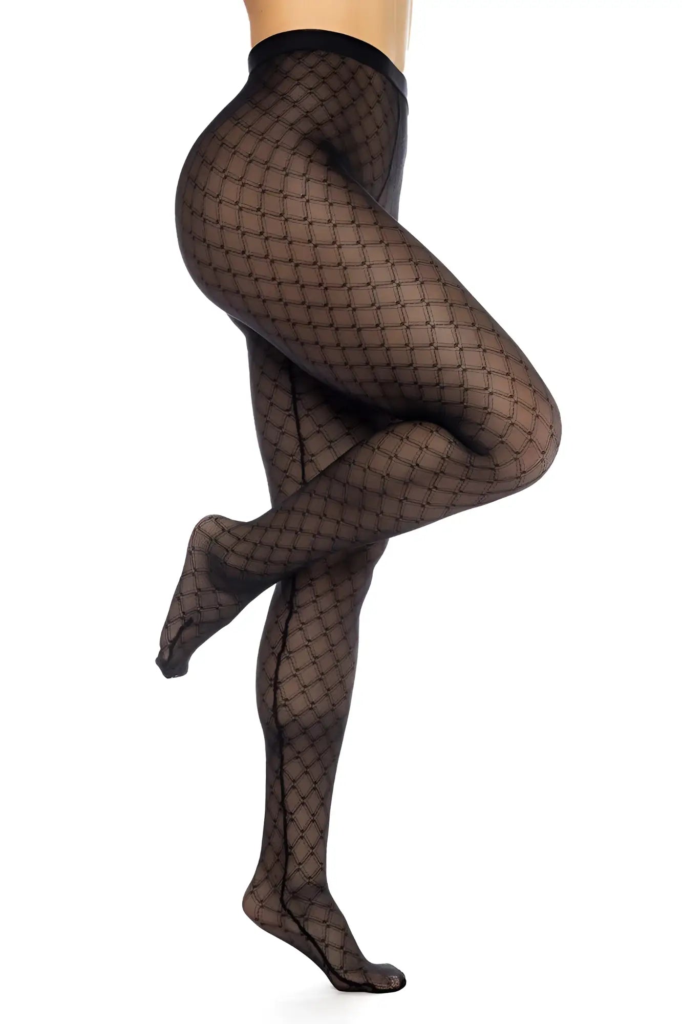 Black mapale 1111 diamond mesh pantyhose featuring fishnet tights with a subtle geometric pattern
