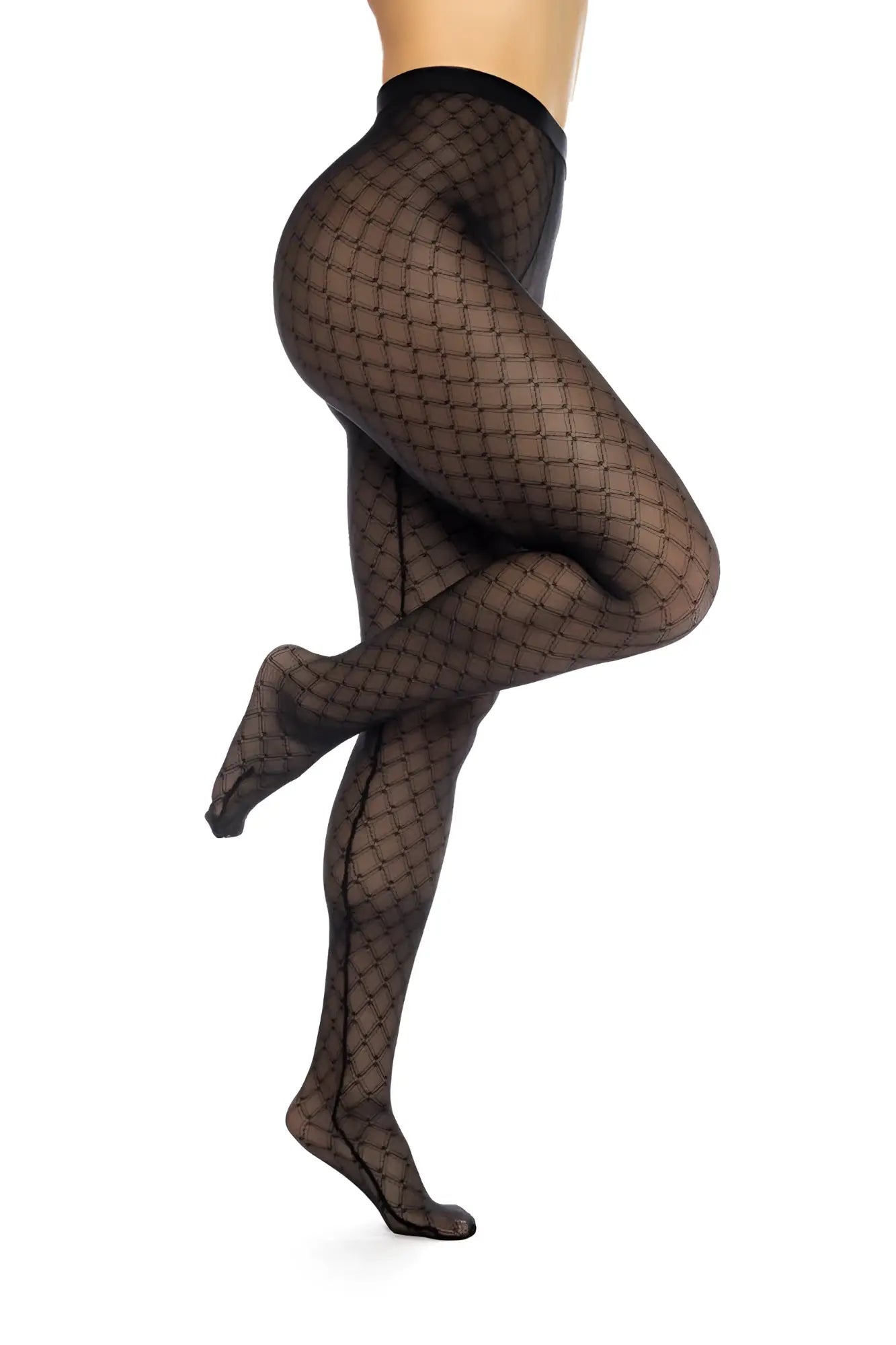 Black sheer mapale 1111 diamond mesh pantyhose featuring a subtle diamond pattern in a sheer mesh material