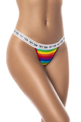 Mapale 123c rainbow thong in rainbow stripes with white they them waistband for colorful pride wear