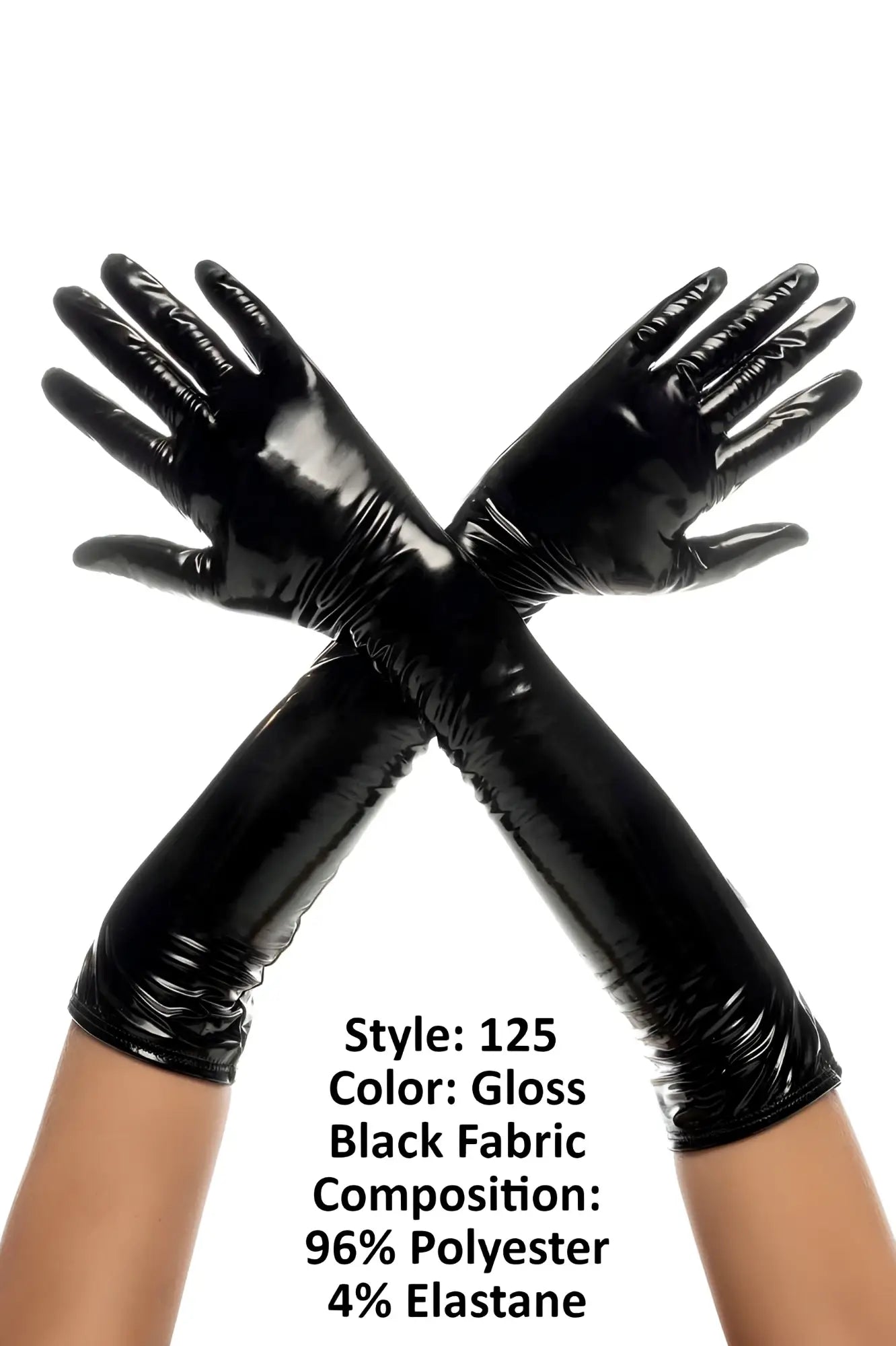 Mapale 125 cruella high black gloves glossy long style made of 96 polyester and 4 elastane