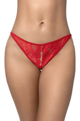 Mapale 133 red thong with delicate floral lace pattern and central zipper closure for a stylish intimate look