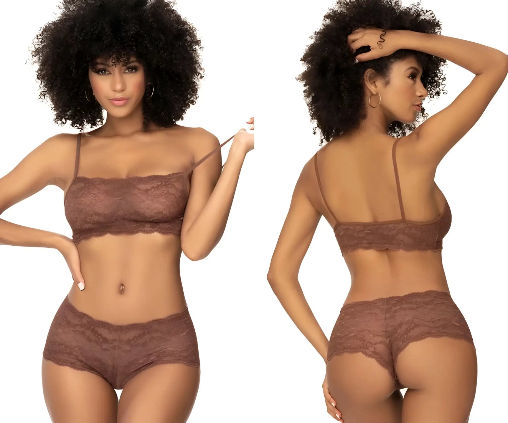 Brown lace bra and matching high-waisted briefs set in cocoa color by mapale 206 panty and top lace set