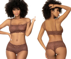 Brown lace bra and matching high-waisted briefs set in cocoa color by mapale 206 panty and top lace set