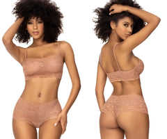 A delicate taupe rose gold lace bra and high-waisted panties set from Mapale 206 panty and top lace set