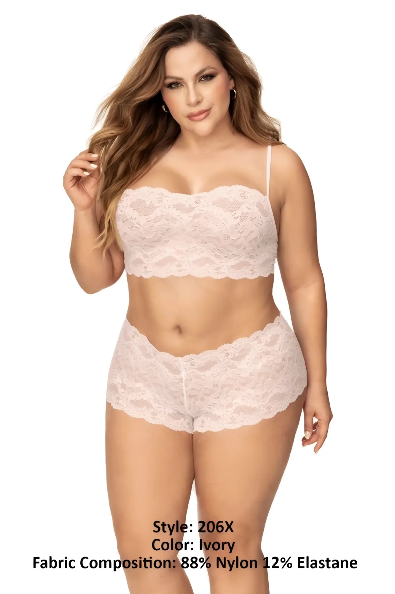 Ivory lace bra and matching shorts set by mapale 206x featuring delicate lace fabric for elegant lingerie wear