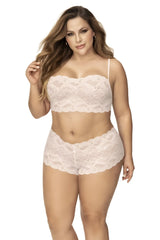 Mapale 206x ivory lace bra and matching shorts set with scalloped edges in delicate off-white lace material