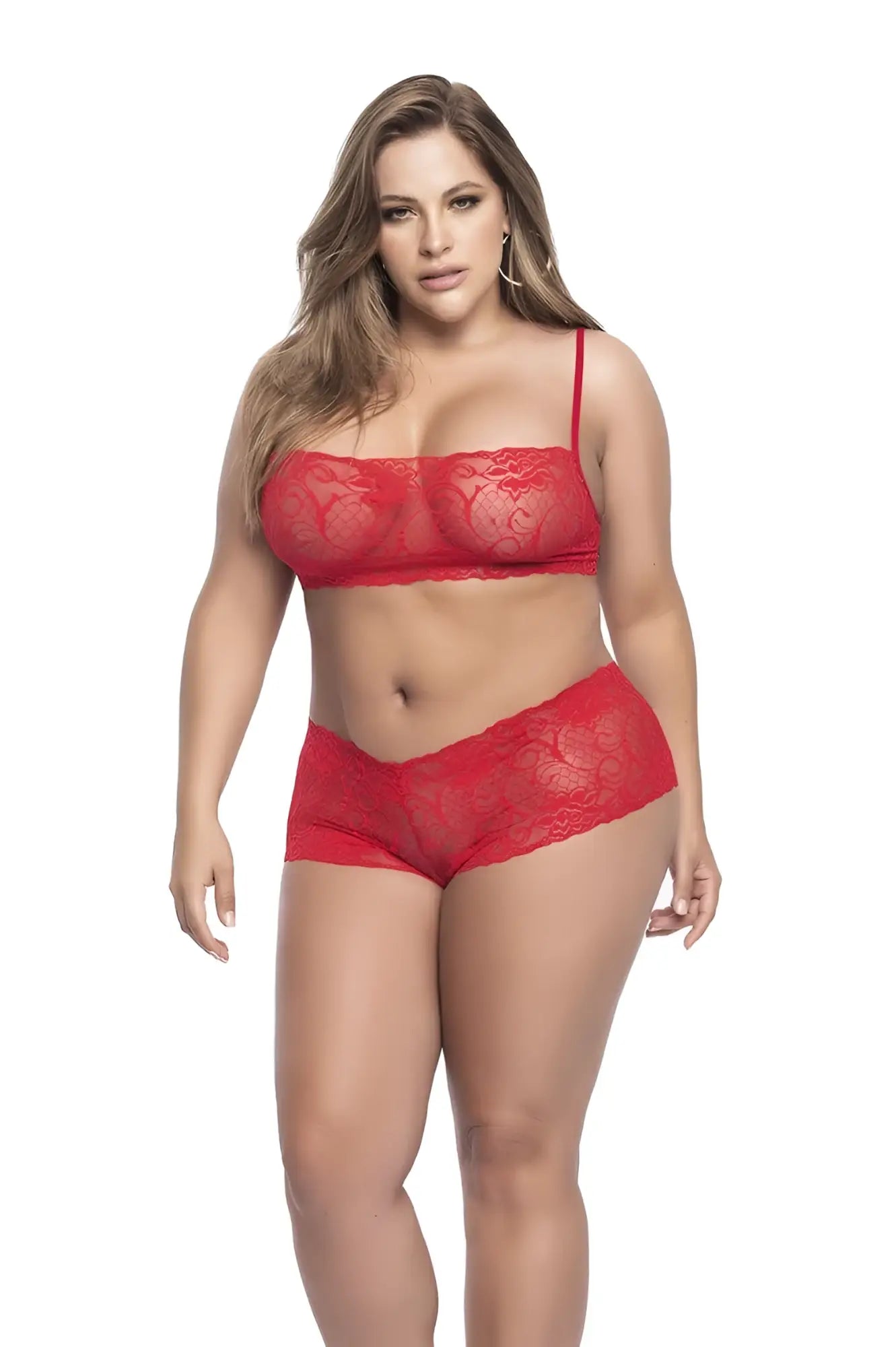Red lace bra and matching panties set from mapale 206x in vibrant red color featuring delicate lace material