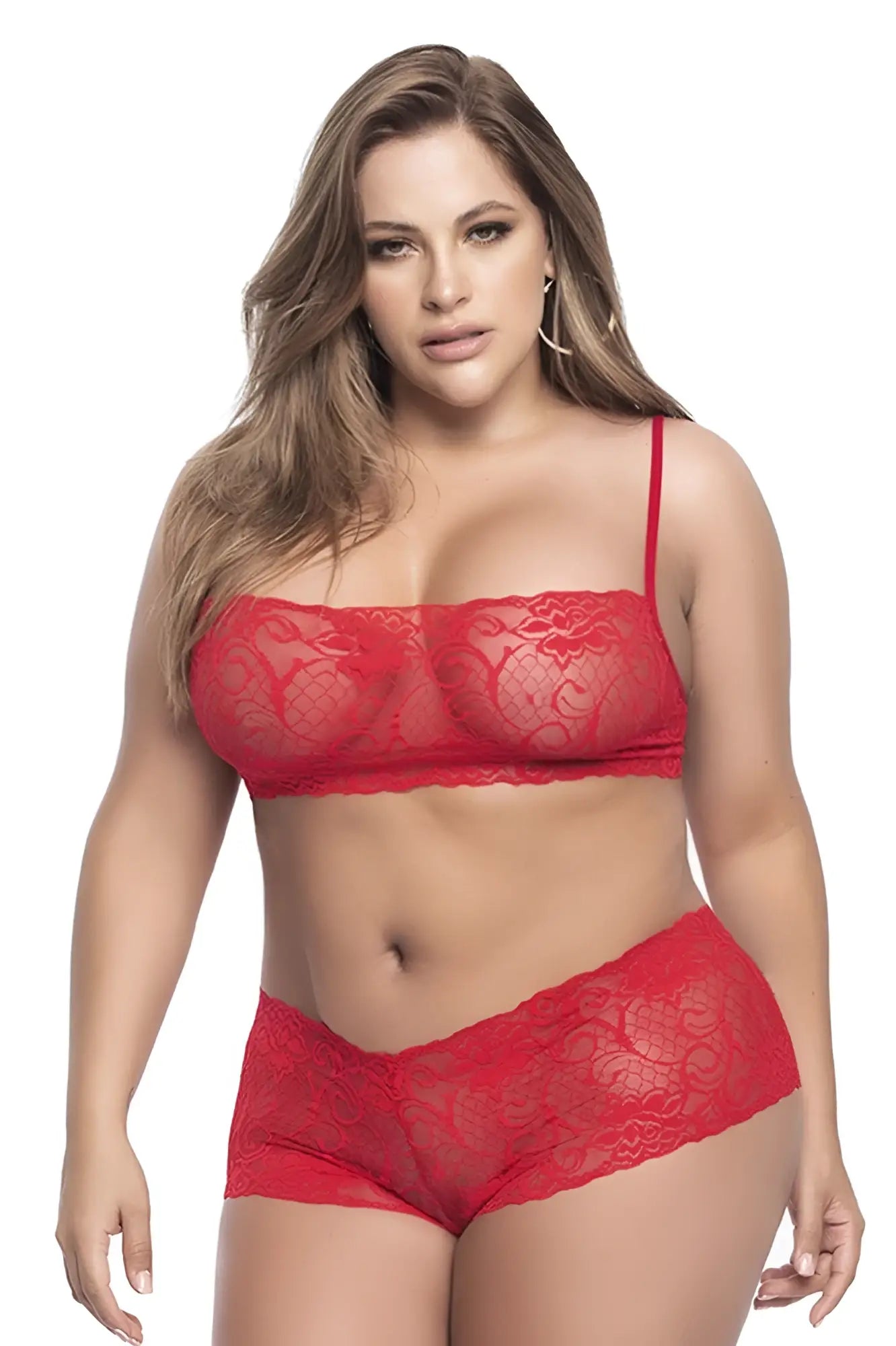 Red lace bra and matching panties set from mapale 206x panty and top lace set in vibrant red color