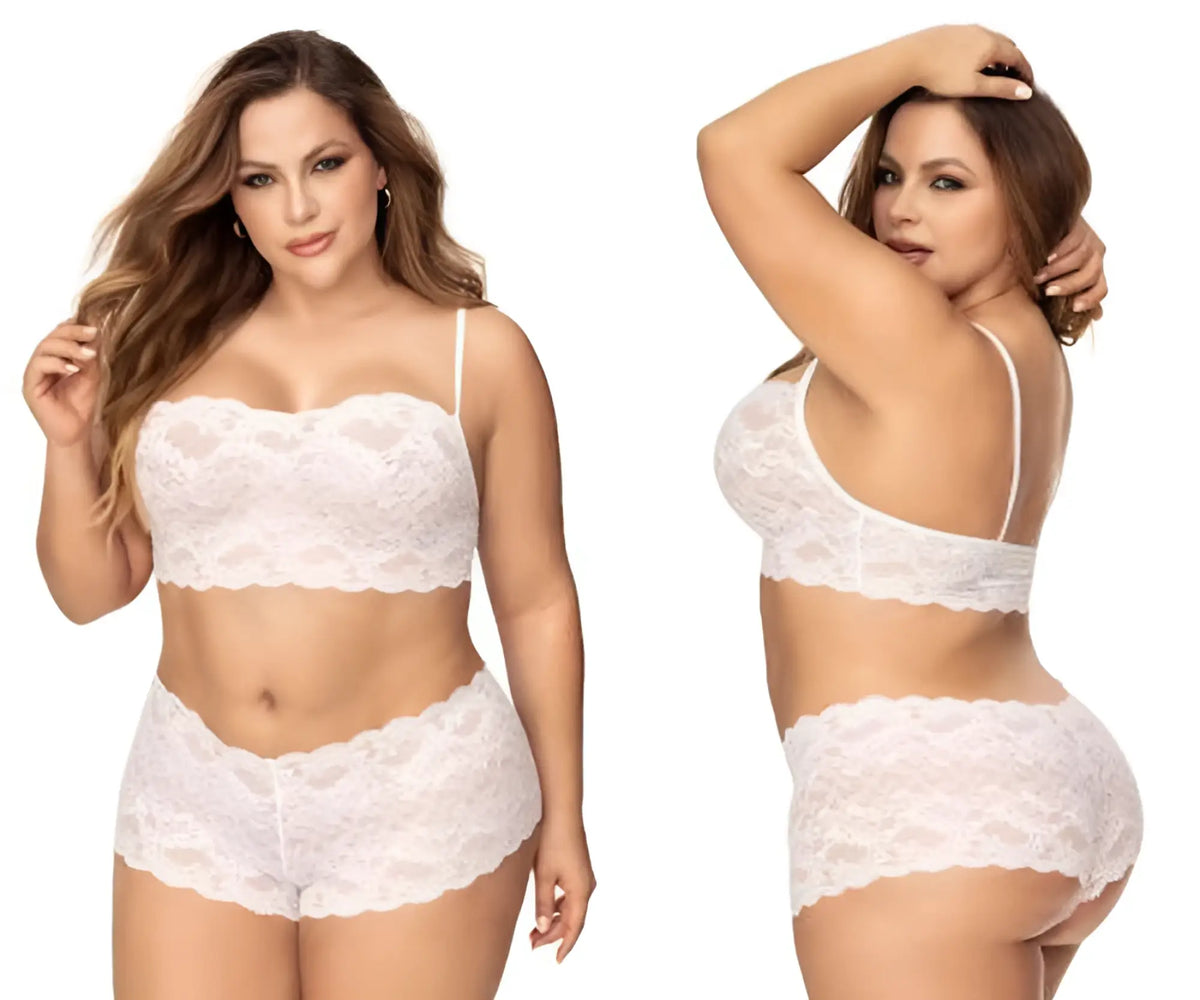 White lace bra and matching shorts set in cotton blend by Mapale 206X perfect for comfortable lingerie wear