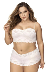 White lace bra and matching shorts set in mapale 206x panty and top lace set color white with delicate floral lace detailing