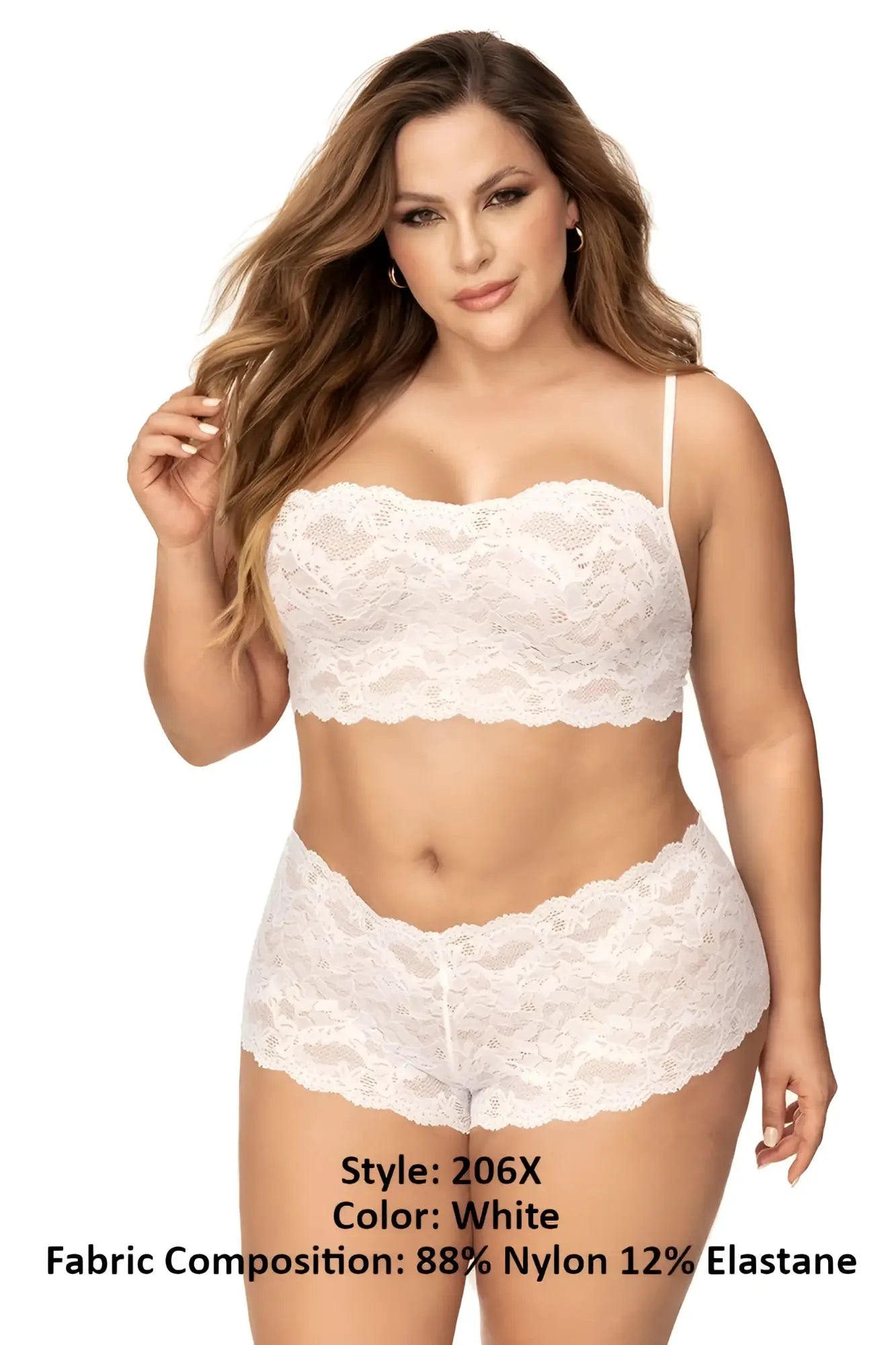 White lace lingerie set featuring delicate floral patterns and thin spaghetti straps mapale 206x panty and top lace set