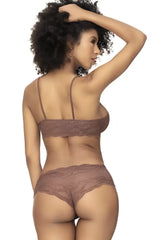 Brown lace bra and matching panties set in cocoa color from mapale 207 panty and top lace set collection