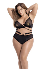 Black sheer lingerie two piece set with gold toned circular accents and adjustable straps by mapale 2696x