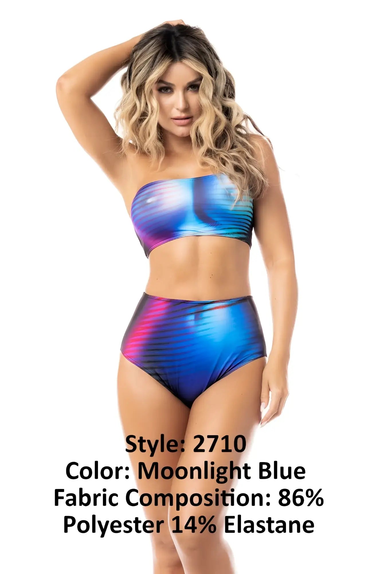 Mapale 2710 two piece moonlight blue strapless bikini set with iridescent blue and purple gradient fabric