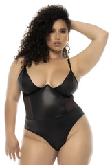 Black one-piece swimsuit mapale 2752X bibi bodysuit plus with glossy finish and sheer mesh side panels