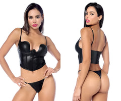 Black faux leather corset and matching thong two piece set by mapale style 2803 designed for stylish lingerie wear