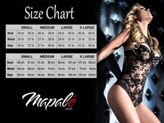 Black lace bodysuit from Mapale 2804 two piece set with intricate floral patterns sheer and form fitting design