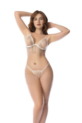 White sheer lace lingerie two piece set by mapale with delicate fringe detailing in color white