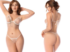 White sheer lingerie set by Mapale 2811 with delicate fringe detailing and thin straps in white color