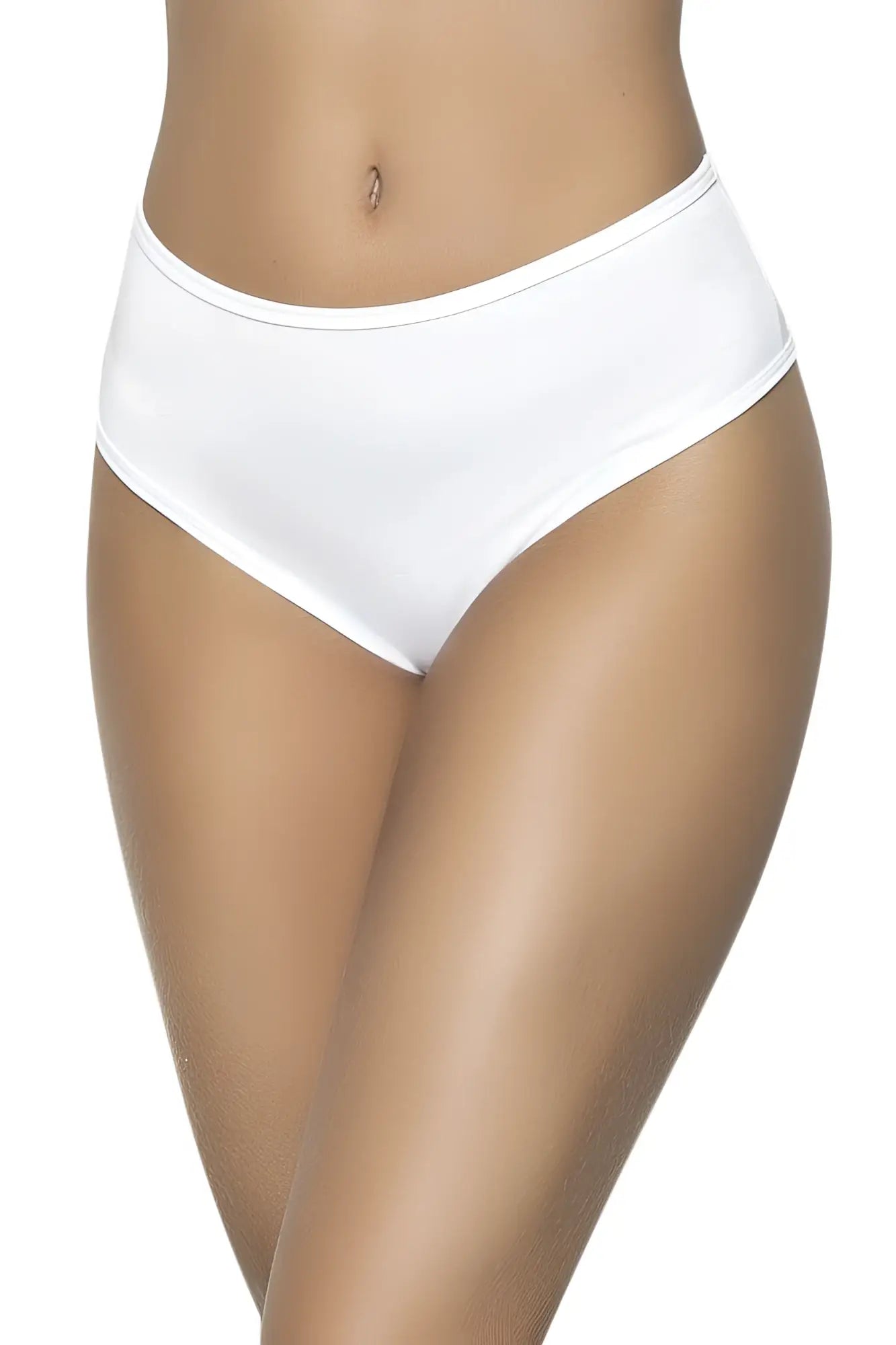 White mapale 3037 high waist ruched back bikini bottom made of smooth stretchy fabric, back side view