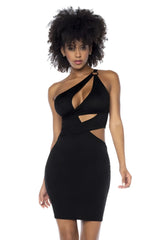 Black one-shoulder bodycon dress with cut-out details by mapale style 40004 perfect for evening wear