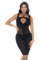 Mapale 40014 black sheer mesh bodycon dress with high neckline and cutout details perfect for evening wear