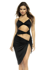 Black halter neck mapale 4598 medina dress with cut out details and a high slit perfect for evening wear