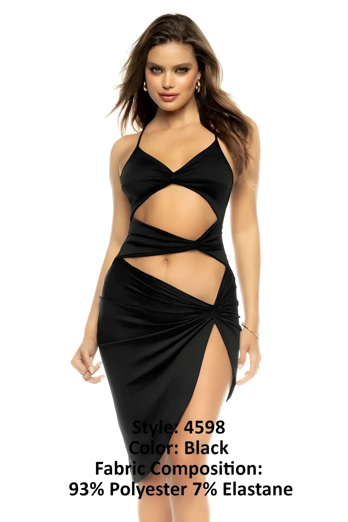 Black halter-neck Mapale 4598 Medina dress with cut-out and twisted fabric details in black color
